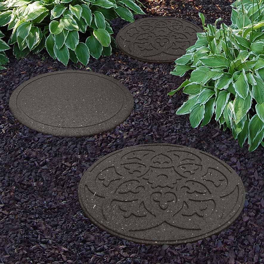 Greenfingers Recycled Rubber Scroll Stepping Stone - Grey