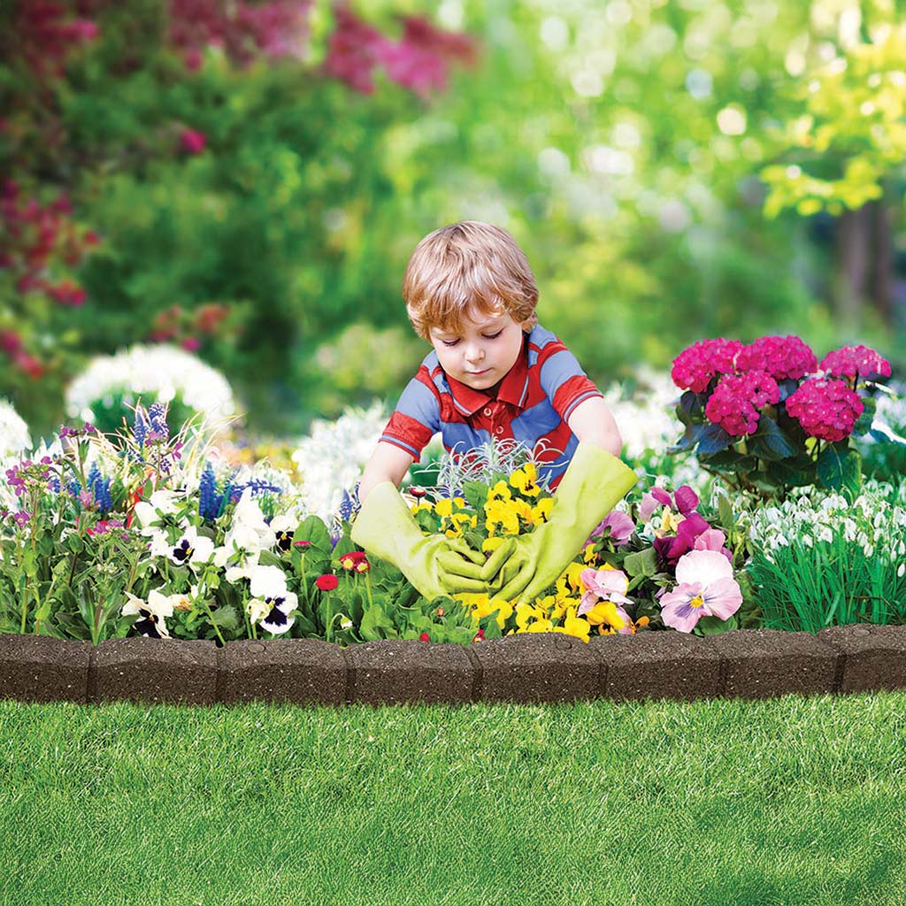 1.2m Recycled Rubber Lawn Edging - Flexi Curve Roman Stone - H8cm