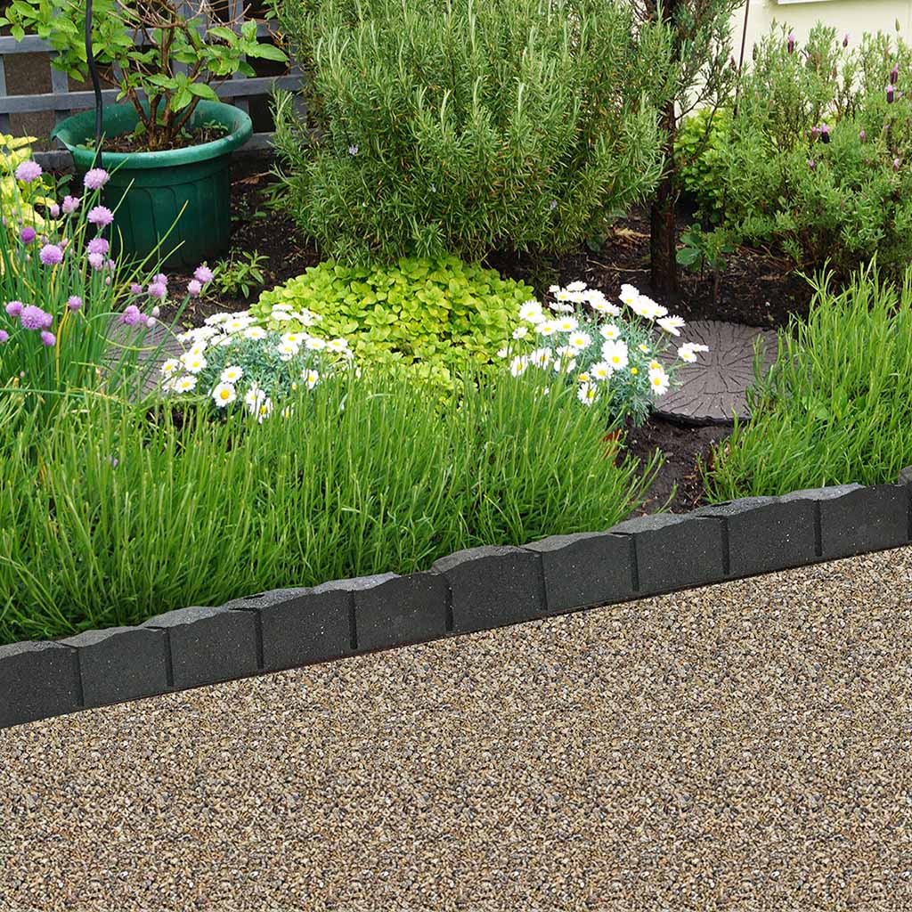 1.2m Recycled Rubber Lawn Edging - Flexi Curve Roman Stone - H8cm