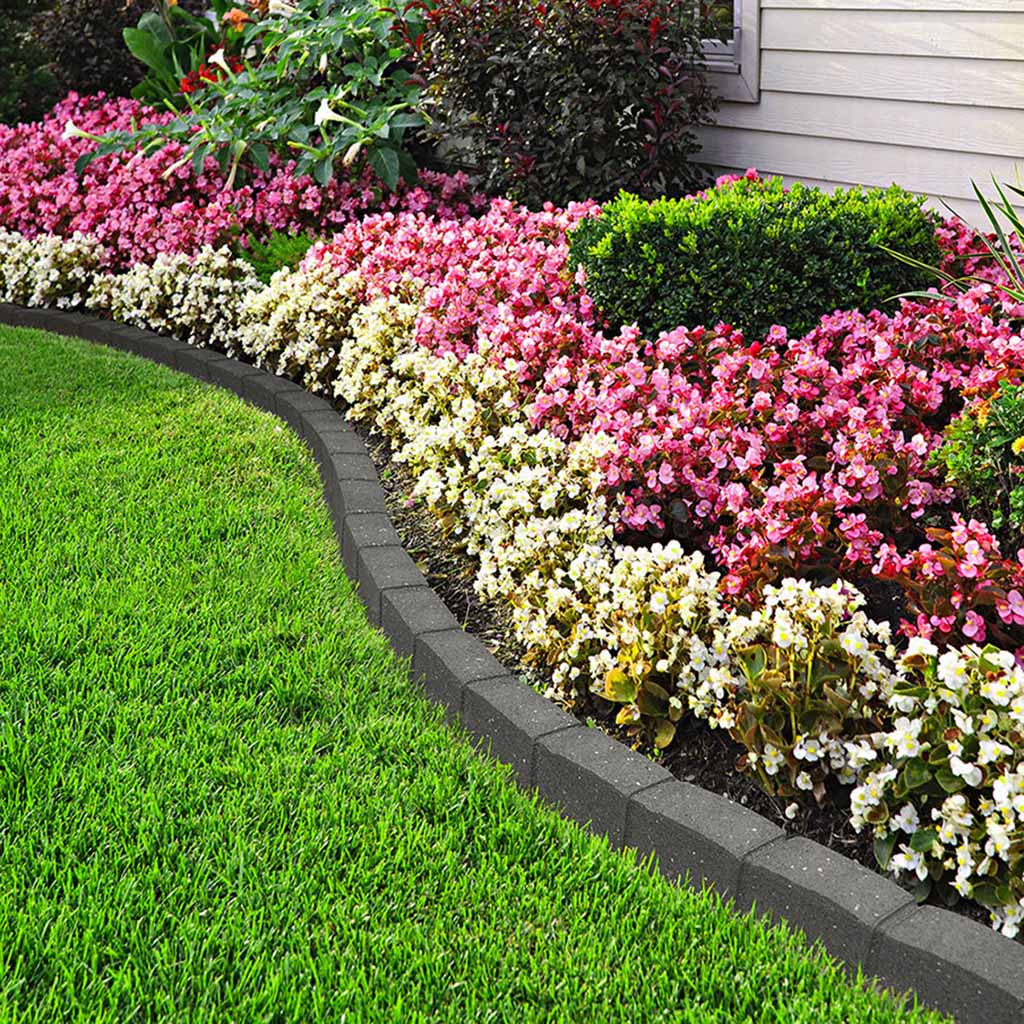 1.2m Recycled Rubber Lawn Edging - Flexi Curve Roman Stone - H8cm