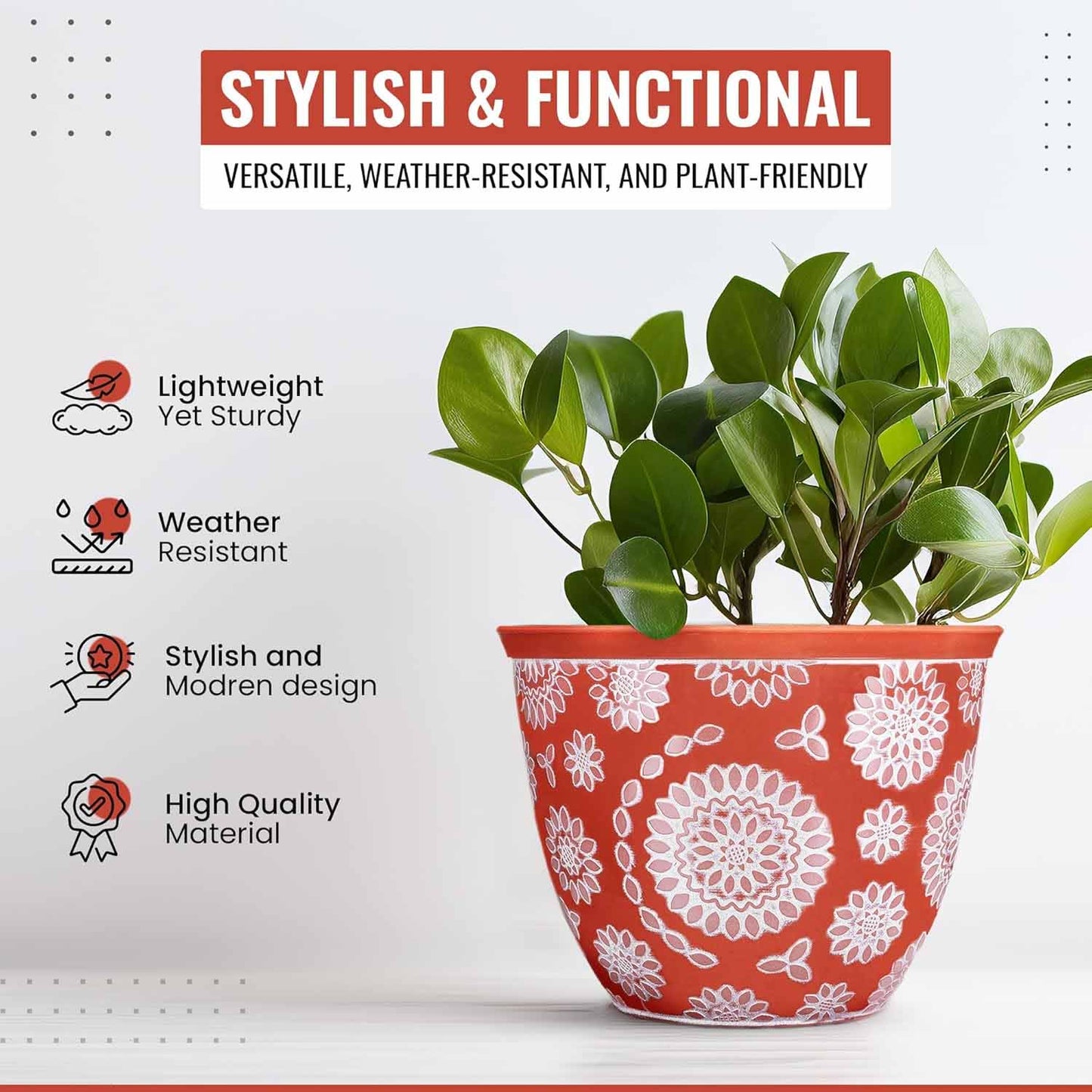 Greenfingers Chengdu Planter - Terracotta with White - 40cm