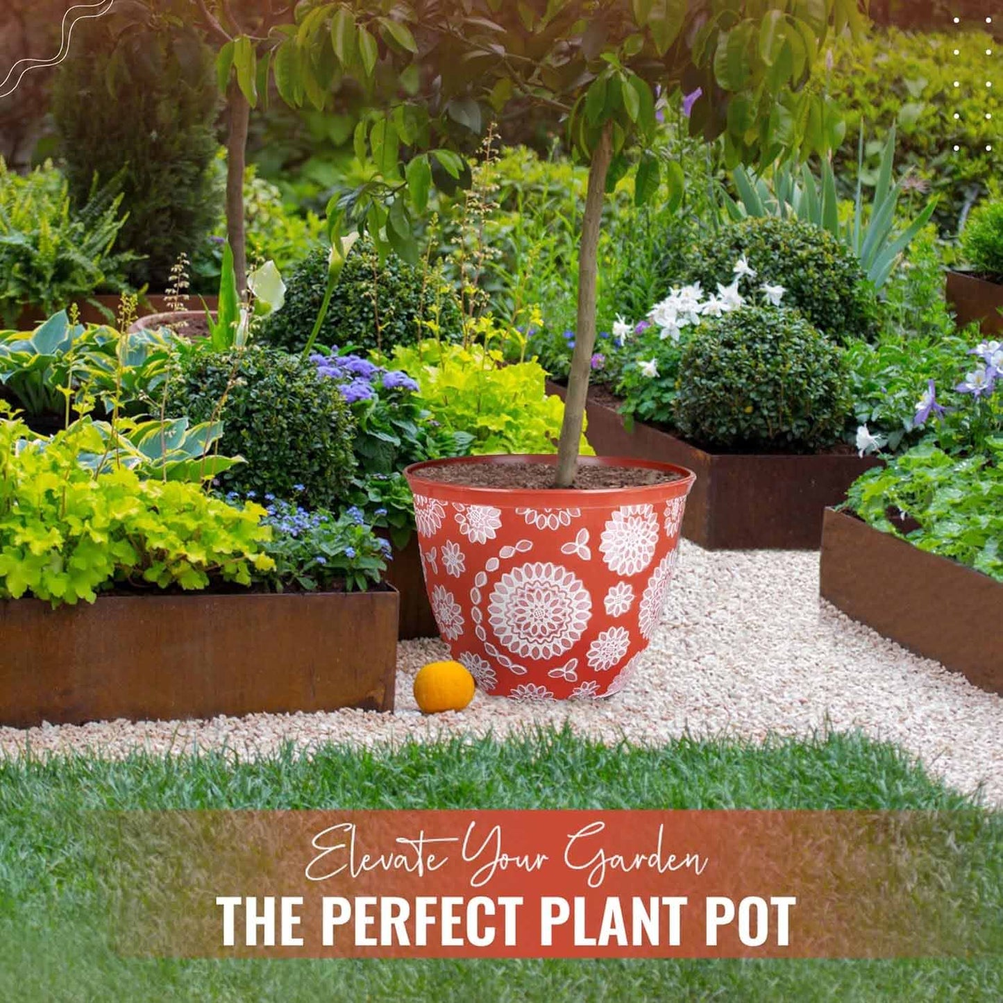 Greenfingers Chengdu Planter - Terracotta with White - 40cm