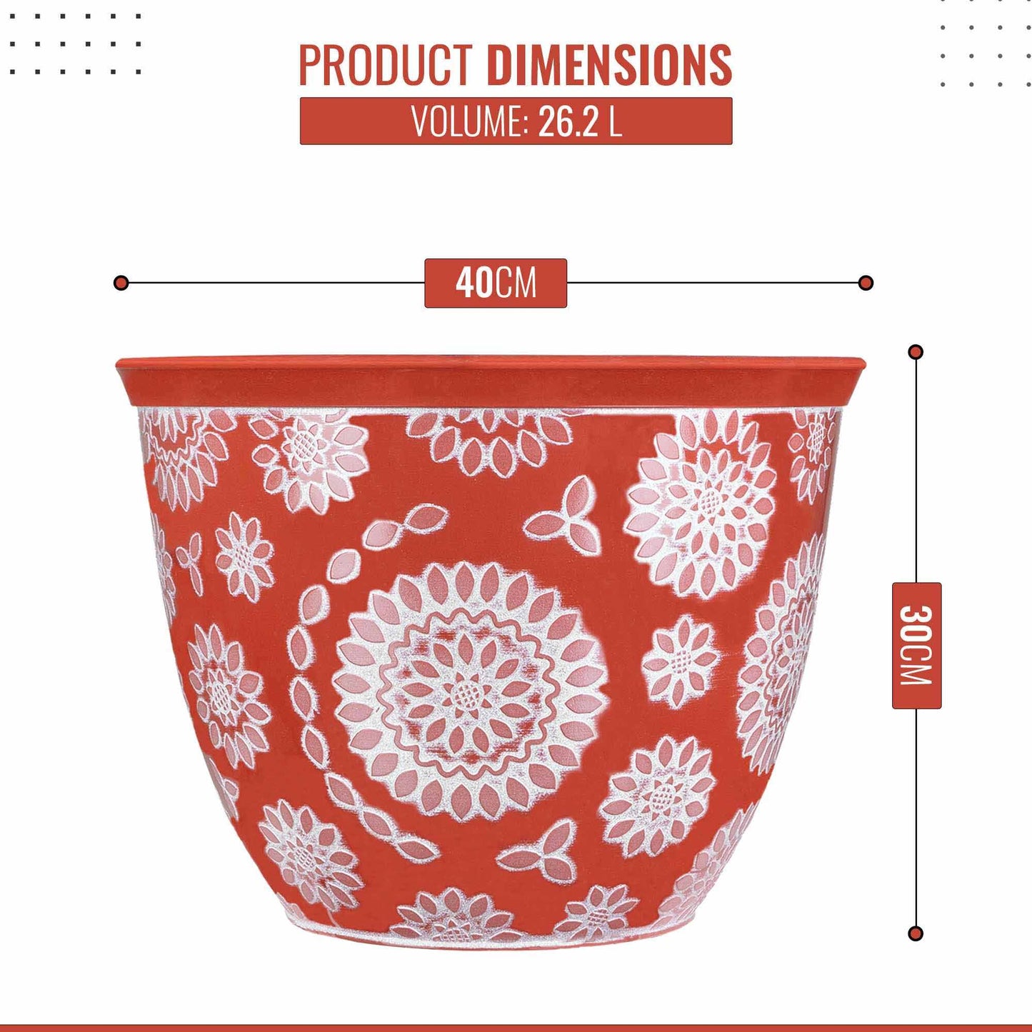Greenfingers Chengdu Planter - Terracotta with White - 40cm