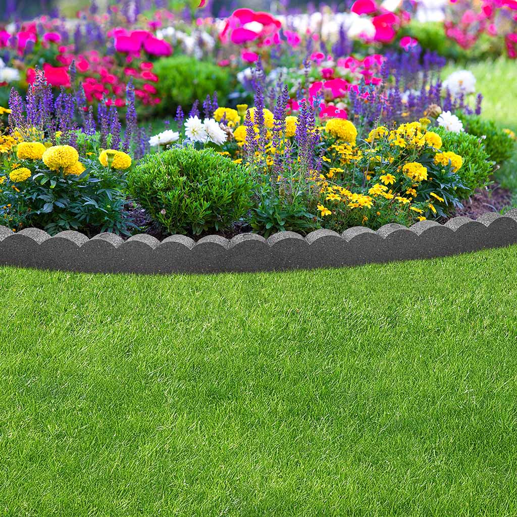 1.2m Recycled Rubber Lawn Edging - Flexi Curve Scallop - H10cm