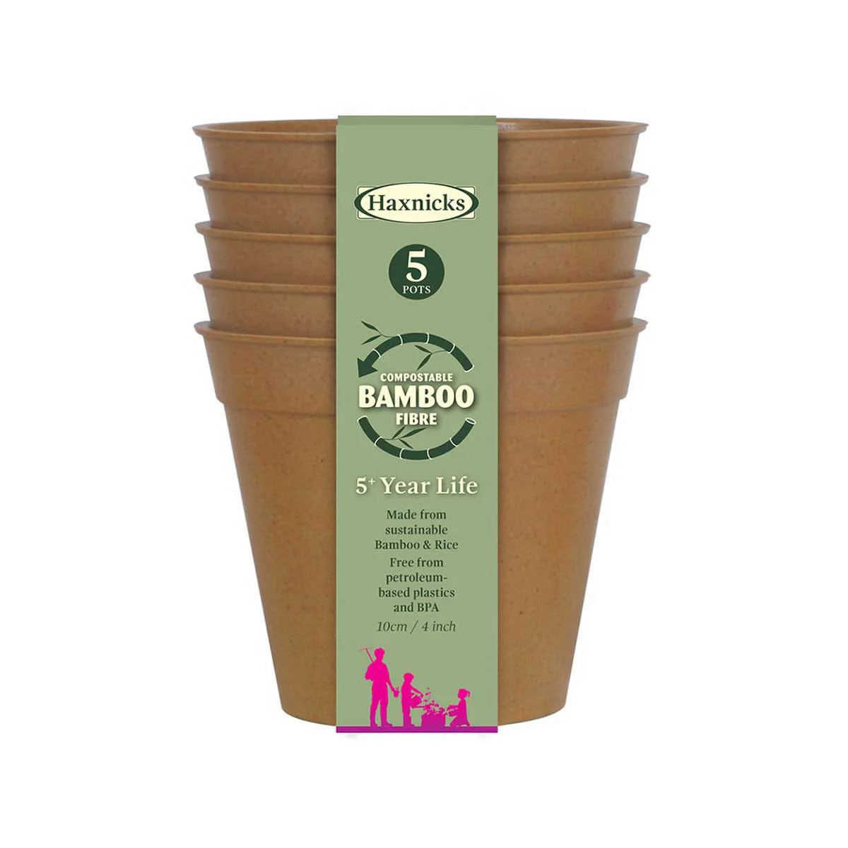 Haxnicks 4 Inch Plastic Free Bamboo Pot - Terracotta x 5