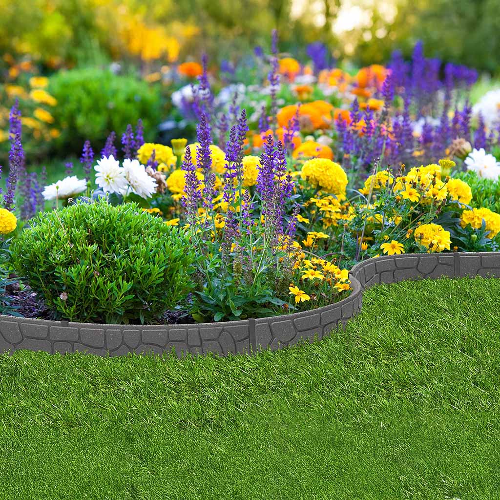 1.2m Recycled Rubber Lawn Edging - Ultra Curve Border Stone - H9cm