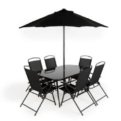 Ellister Siena Glass 6 Armchair 150cm Rectangular Garden Set - With Parasol