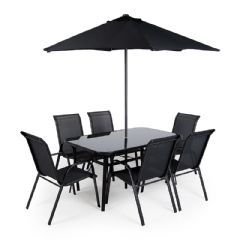 Greenfingers Siena Poly-Weave 6 Seater Dining Set with Parasol