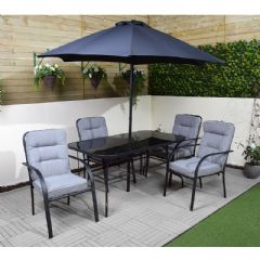 Ellister Siena Steel 4 Armchairs 150cm Rectangular Dining Set with 2.4m Parasol