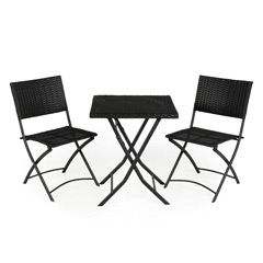 Rattan Effect Table and 2 Chairs Bistro Set