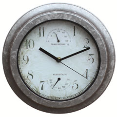 Briers Galvanised Effect Clock & Thermometer 25cm