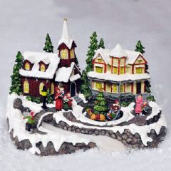 Christmas Village Scene with Moving Sleigh Lights and Sound - 29cm Width