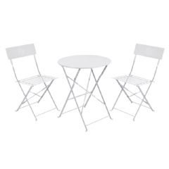 Greenfingers Steel 2 Folding Chairs 60cm Circular Bistro Set - White