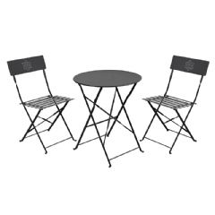 Greenfingers Steel 2 Folding Chairs 60cm Circular Bistro Set - Black