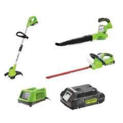 Greenworks Triple Kit Hedge Trimmer Leaf Blower and Trimmer