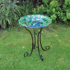 Glass Peacock Bird Bath