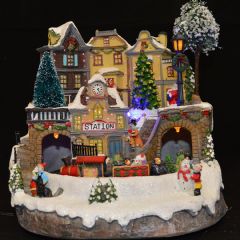 Christmas Village Railway Station Scene With Moving Train