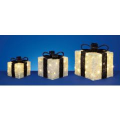 Premier Battery Powered Lit Parcels Silver - Set of 3