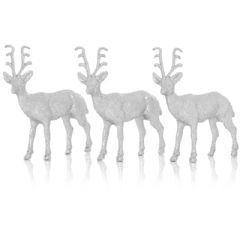 Premier Silver Glitter Reindeer 14cm - 3 Pack