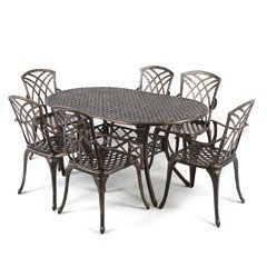 Greenfingers Stamford Aluminium 6 Armchair 150cm oval Patio Set - Bronze