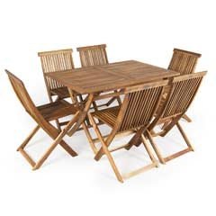 Greenfingers Hawaii FSC Acacia 6 Folding Chair 120cm Rectangular Dining Set