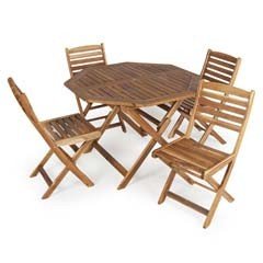 Greenfingers Hawaii FSC Acacia 4 Folding Chair 110cm Octagonal Folding Patio Set