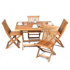 Greenfingers Hawaii FSC Acacia 4 Chair 120cm Rectangular Folding Dining Set