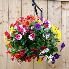 Artificial Hanging Basket - 6 Mixed Pansy Floral Arrangement