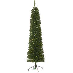 Artificial Christmas Tree -  Pre-Lit Green Pencil Tree 6.5 foot