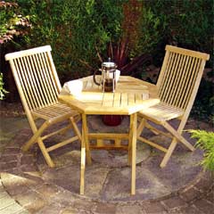 Rondeau Leisure Teak 2 Folding Chairs 59cm Octagonal Bistro Set