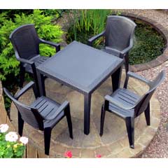 Rondeau Leisure Palmi Polypropylene 4 Armchairs 79cm Square Dining Set - Black