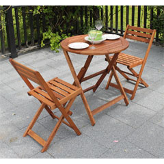 Greenfingers Windsor Wooden 2 x Folding Chairs 70cm Circular Bistro Set