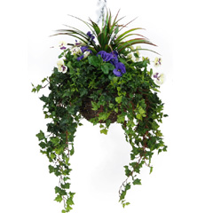 TreeLocate Artificial Hanging Basket with Purple & White Pansies