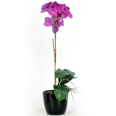 Artificial Purple Orchid Phalaenopsis Plant in Black Ceramic Pot - 1 Stem