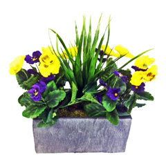 Artificial Purple & Yellow Potted Pansy in Slate Trough