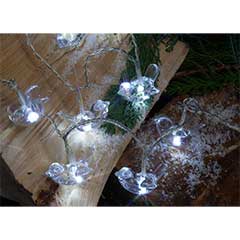 Christmas White Crystal Robin String Lights 20 - White / Clear Cable