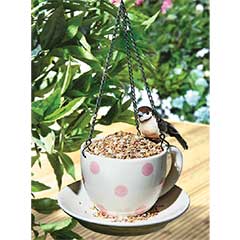 White Ceramic Teacup Birdfeeder - 18 x 10cm