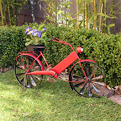 Red Metal Bicycle Planter - 56cm Width