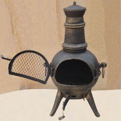 Greenfingers Rostock Chiminea with Grill - Medium Bronze