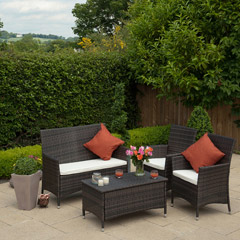 Greenfingers Selsey Rattan 2 Armchair & Sofa 90cm Rectangular Set - Black/Coffee