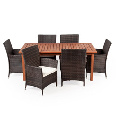 Greenfingers Moncafa 6 Rattan Armchair & 180cm Wooden Rectangular Table Dining Set