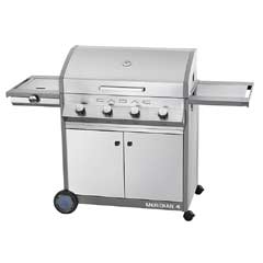 Cadac Meridian Stainless Steel 4 Burner Gas BBQ with Side Burner