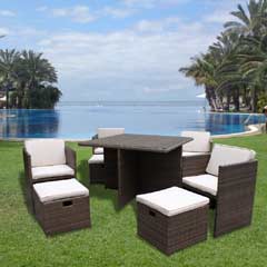 Ellister Corsica Rattan 4 Armchair & Footrests 112cm Cube Dining Set