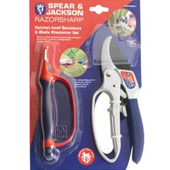 Spear & Jackson Razorsharp Ratchet Anvil Secateurs & Blade Sharpener Gift Set