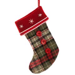 Christmas Baubles Tartan Stocking with Buttons - 18cm