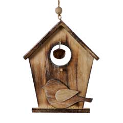 Festive Christmas Wooden Birdhouse Ornament - 12cm