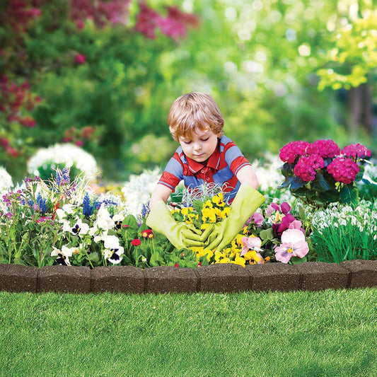 1.2m Recycled Rubber Lawn Edging - Flexi Curve Roman Stone - H8cm