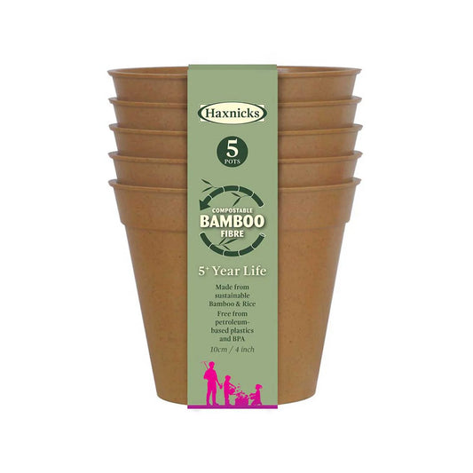 Haxnicks 4 Inch Plastic Free Bamboo Pot - Terracotta x 5