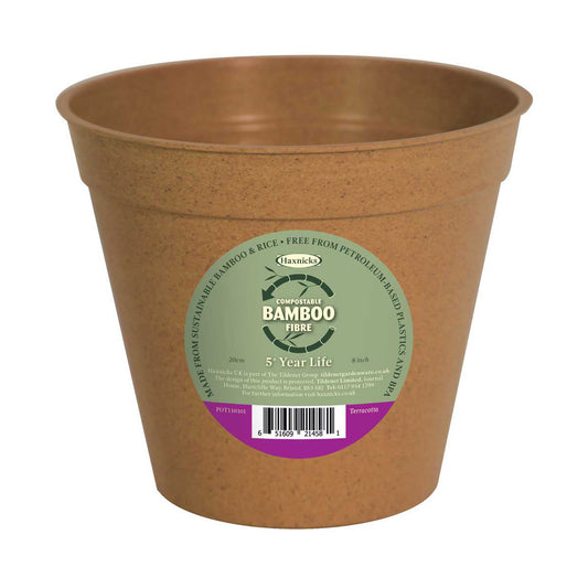 Haxnicks 8 Inch Plastic Free Bamboo Pot - Terracotta